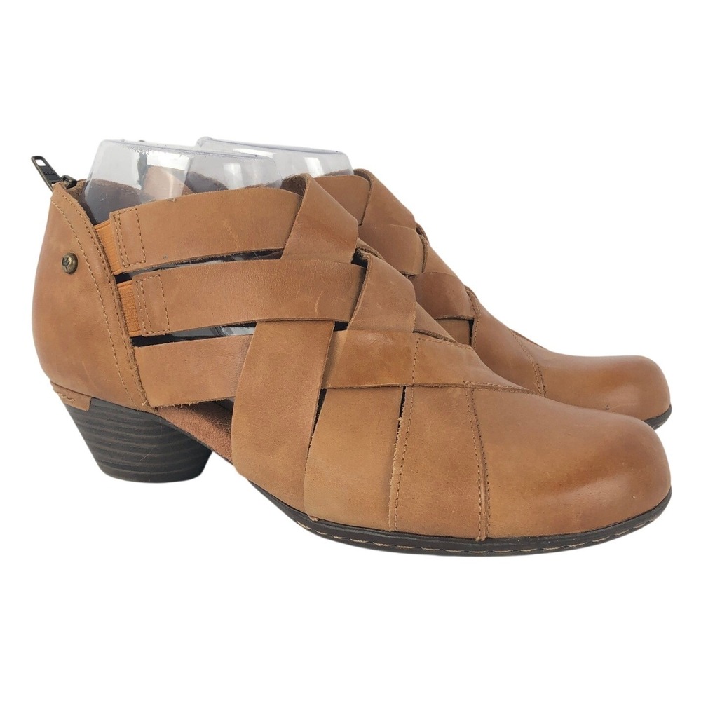 COBB HILL Leather Woven Cage Ankle Booties Sz 8.5 M Tan Strappy Style CI6229